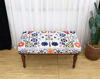 Piano Bench, Wood Work Bench, Sitting Bench, Vanity Bench, Porch Bench, Bohemian Bench, Mudroom Bench, Footstool Bench, Turkish Rug Bench,