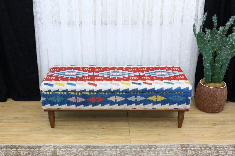 FegozaDecor Kilim Storage Bench - Thumbnail 3