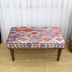 Footstool Bench, Hallway Bench, Ottoman Bench, Upholstered Bench, Turkish Rug Bench, Kilim Bench, Home Decor Bench, Handmade Bench