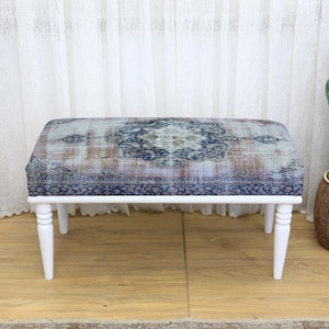 Upholstered vanity bench, Kilim ottoman, Printed footstool, Ethnic kilim bench, Bedroom furniture, Housewarming gift, Kilim Bench, Seating