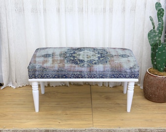 Upholstered vanity bench, Kilim ottoman, Printed footstool, Ethnic kilim bench, Bedroom furniture, Housewarming gift, Kilim Bench, Seating