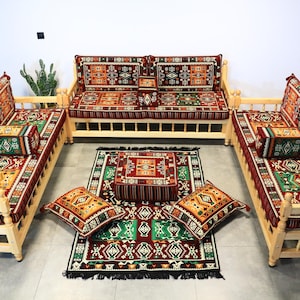 Wooden Bench Sofa Set, Traditional Floor Seating, Rustic Outdoor Furniture
