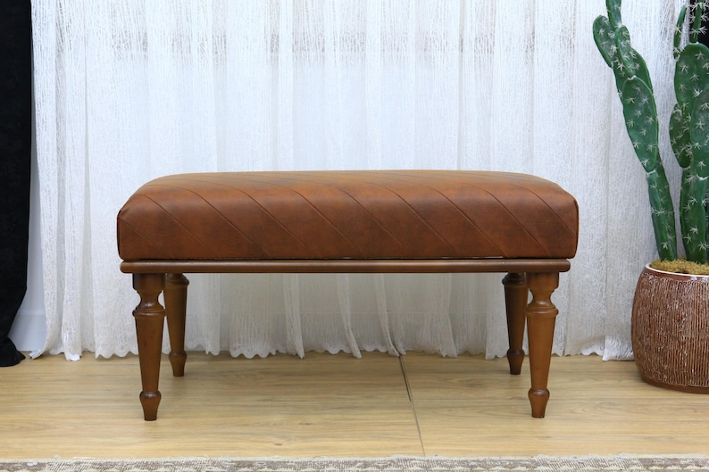 Leather ottoman bench, Chesterfield bench, Sofa bench, End of bed bench, Pub bench, Accent bench, Coffee table bench, Shoe bench, Vt Brown