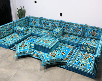Ottoman Floor Seating, Moroccan Sofa, U-shaped Sofa, Bohemian Decor, Traditional Sofa, Majlis Seating, Sectional Floor Seating, Kilim Pillow