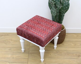 Footstool Ottoman, Red Pouf Stool, Short Stool, Footrest Bench, Home Decor Furniture, Coffee Table, Upholstered Bench, Square Footstool