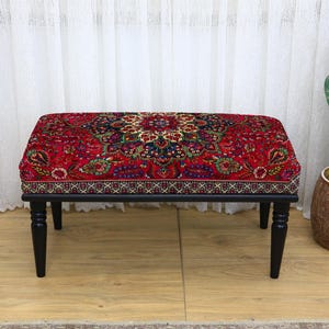 Printed Entry Bench with Farmhouse Decor Style, Rustic Upholstered Accent Seating, Decorative Hallway Furniture, Cozy Wooden Entryway Bench
