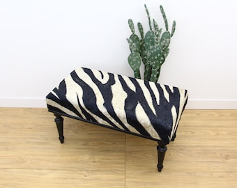 Zebra Accent Chair, Ottoman Chair, Floor Chair, Vanity Chair, Dressing Table Chair, Upholstered Footstool, Home Decor Bench, Entry Bench