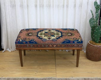 Rectangular Upholstered Bench with Swirling Black Gray and White Stripe Fabric and Light Turned Wooden Legs for Classic Modern Home Decor