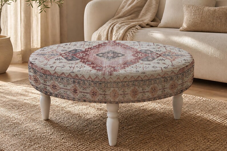 Patchwork Print Ottoman Bench, Upholstered Pouffe, Farmhouse Decor, First Home Gift zdjęcie 5