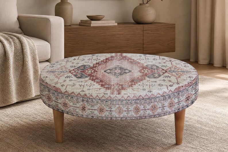 Patchwork Print Ottoman Bench, Upholstered Pouffe, Farmhouse Decor, First Home Gift zdjęcie 1