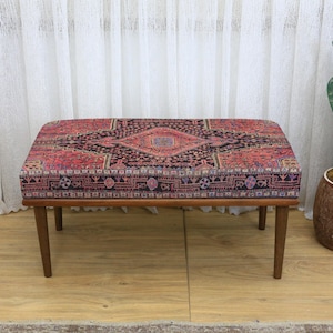 Upholstered Boho Kilim Entryway Ottoman Bench, Multi-Purpose Seat for Makeup, Footstool, TV Chair, Rest Stool, Accent Living Room Furniture