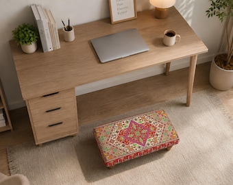 Footstool Bench, Desk Bench, Ottoman Bench, Upholstered Bench, Turkish Rug Bench, Kilim Bench, Home Decor Bench, Handmade Bench,Vanity Bench