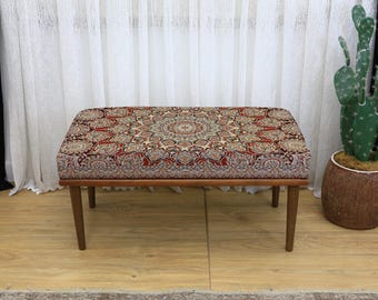 Kilim Upholstered Bench Seating, Unique Bed End Bench for Bedroom Decor, Modern Farmhouse Home Decor, Functional Furniture Piece