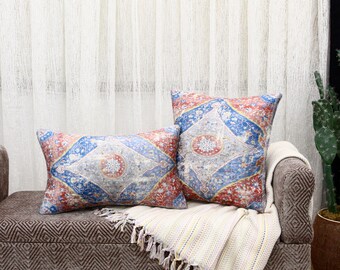 Turkish rug pillow, couch pillows, mini oushak pillow, decorative pillow, lumbar pillow, diamond pattern, pillow cover, Home Decor Pillow
