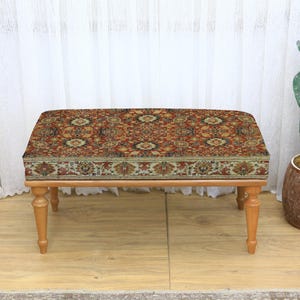 Kilim Upholstered Bench, Printed Rug Bench, Sitting Bench, Loveseat Bench, Kitchen Bench, Ottoman Pouf, Rustic Bench, Oriental Bench, Bench