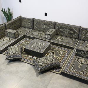 Gray Seat Arabic Sofa Set, Oriental Seating, Turkish Sofa, Living