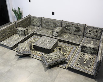 Gray Seat Arabic Sofa Set, Oriental Seating, Turkish Sofa, Living Room Furniture, Sectional Sofa Cover, Ottoman Sofa Pouf, Moroccan Sofa
