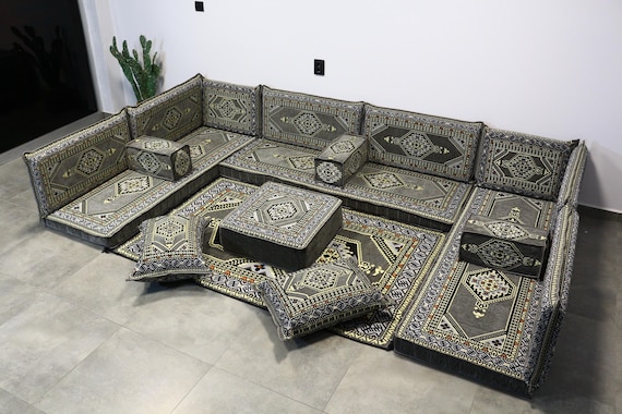 Gray Seat Arabic Sofa Set, Oriental Seating, Turkish Sofa, Living