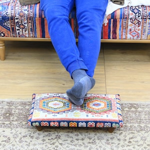 Upholstered footstool, Bed step stool, Bohemian stool, Fireside stool, Foot riser, Handmade furniture, Ottoman bench, Footrest stool,