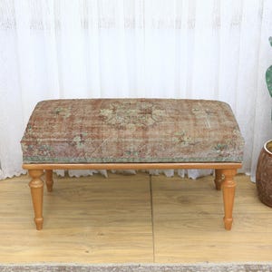 Decorative ottoman bench, Bedroom footrest bench, Turkish kilim design, Printed upholstered bench, Entryway wooden furniture seating, Stool