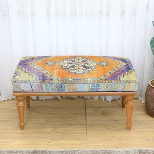 Printed Wooden Work Bench with Artisan Detailing, Rustic Solid Wood Bench for Entryway, Bedroom, or Living Room Accent Furniture, Wood Bench