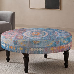 Patchwork Print Floor Pouf, Padded Bench Seat, Scandinavian Style, Bedroom Bench Seat, Turkish Pouf