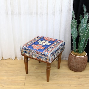 Ottoman Stool, Vanity Table Stool, Low Stool, Kilim Design Bench, Footstool Bench, Fireplace Bench, Shoe Bench, Bed Step Stool, Home Decor