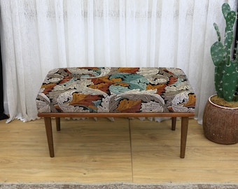 Boho Kilim Upholstered Ottoman Bench, Upholstered Multi-Purpose Seating for Makeup, Footstool, TV Chair, Rest Stool, Decorative Home Accent