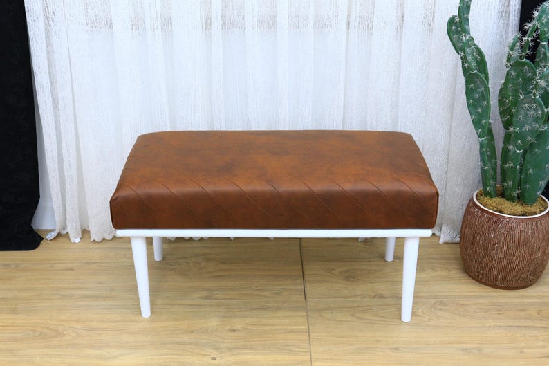 Leather ottoman bench, Chesterfield bench, Sofa bench, End of bed bench, Pub bench, Accent bench, Coffee table bench, Shoe bench, Vt Brown