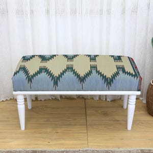 Abstract Black and Gray Rectangular Bench with Gear Pattern Center and Comfortable Seat for Modern Living Room or Bedroom Decor, Cozy Stool