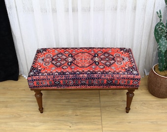 wood work bench, ottoman bench, handmade furniture, kitchen chair, piano bench, dining bench, sitting bench, turkish rug bench, Kilim bench