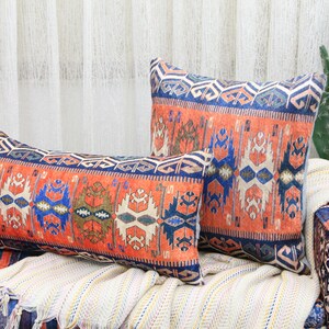 Throw pillow, Kilim pillow cover, Handmade pillow, Both side cushion, Boho pillow covers, Washable pillow, Chenille printed pillow,
