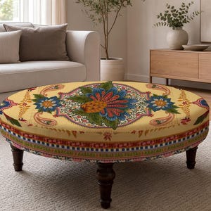 Patchwork Print Pouffe, Upholstered Foot Rest, Boho Home Decor, Gift for Mom