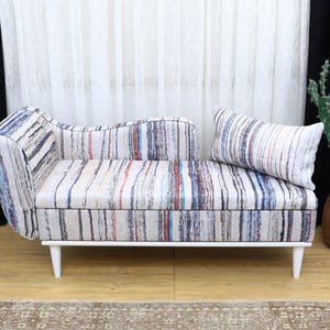 Kilim Storage Reclining Armchair, Comfortable Lounge Chair, Upholstered Sofa, Unique Ottoman Armchair, Living Room Chaise, Multicolor Bench