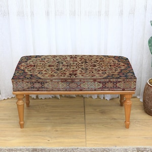 Upholstered Retro Ottoman Bench, Covered Bedroom Seating, Sofa Accent Bench, Mudroom Footstool, Multi-Functional Home Furniture, Cozy Stool