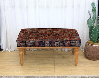 Makeup Stool, Kilim Ottoman Bench, Footstool and TV Chair, Rest Stool, Upholstered Boho Bench, Multi-Purpose Home Furniture, Retro Footstool
