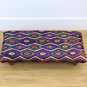 Footstool Ottoman, Upholstered Bench with Fine Quality Turkish Handmade Fabric, Turkish Bench,Bedroom Seat, Handmade Furniture, Home Decor