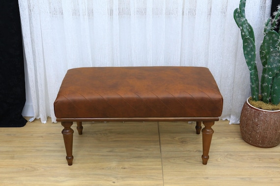 Leather ottoman bench, Chesterfield bench, Sofa bench, End of bed bench, Pub bench, Accent bench, Coffee table bench, Shoe bench, Vt Brown