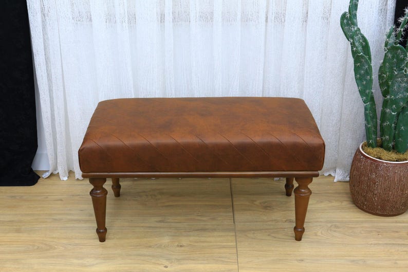 Leather ottoman bench, Chesterfield bench, Sofa bench, End of bed bench, Pub bench, Accent bench, Coffee table bench, Shoe bench, Vt Brown