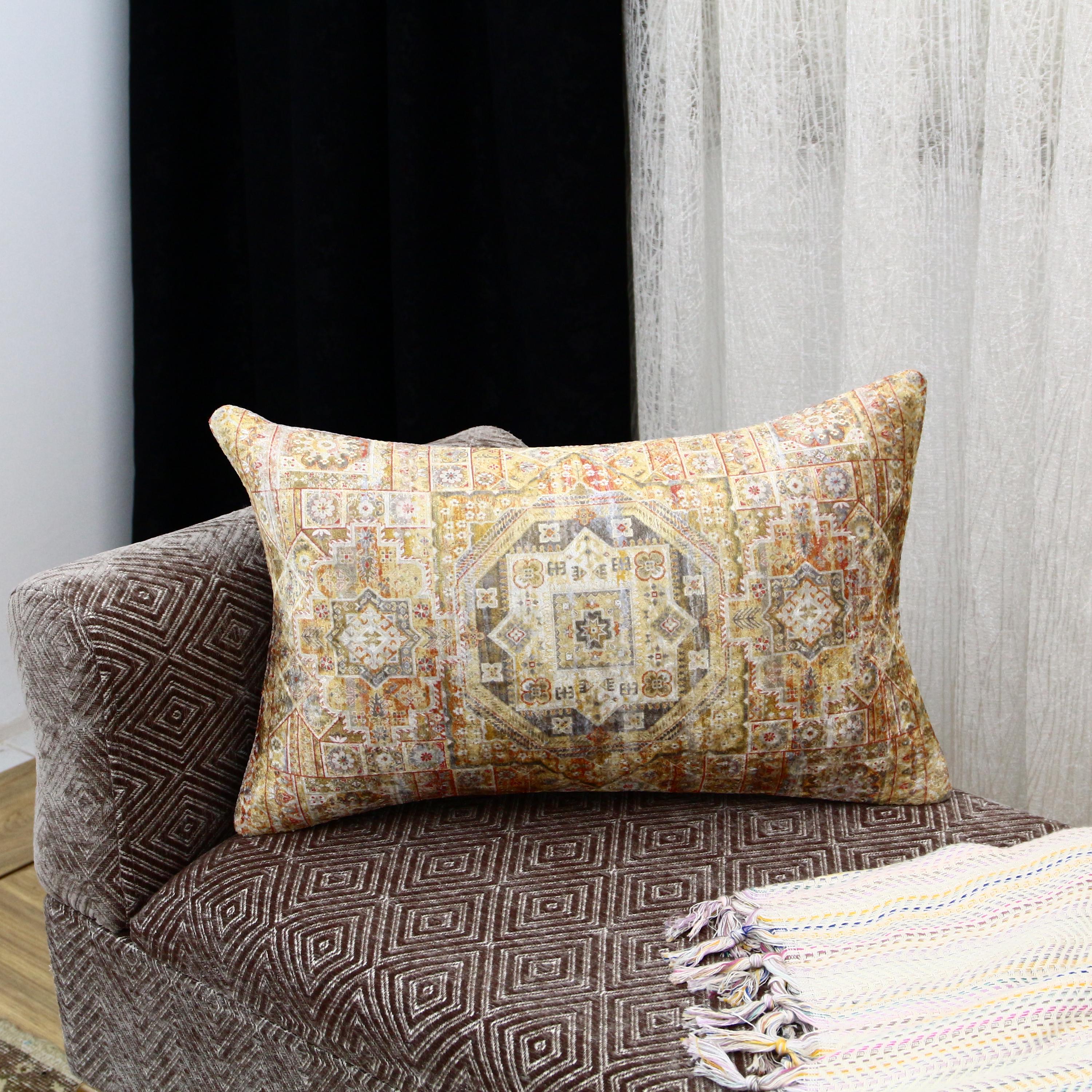 イエローキリム柄枕、ソファや椅子用の装飾用クッション、ボヘミアン