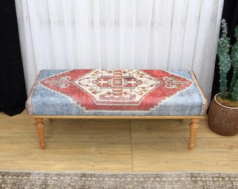Banc ottoman, banc rembourré kilim, long pouf oriental, banc d'entrée, banc turc, table basse, banc imprimé tapis, décoration d'intérieur