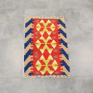 Vintage Kilim, Turkish Kilim, Small Kilim, Striped Oushak Kilim, Rugs For Entry, 2.6x5.1 ft Red Kilim, Handwoven Vintage Rug, Anatolian Rug