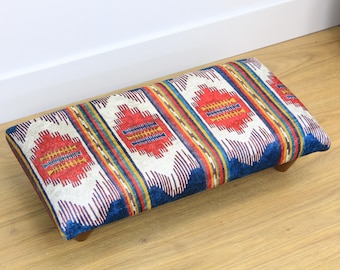 Footstool Ottoman, Upholstered Bench with Fine Quality Turkish Handmade Fabric, Turkish Bench,Bedroom Seat, Handmade Furniture, Home Decor