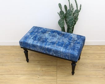 Banco hecho a mano, banco otomano, banco reposapiés, asiento suave, sofá de entrada, taburete de maquillaje, banco de piano, banco de pasillo, banco kilim,