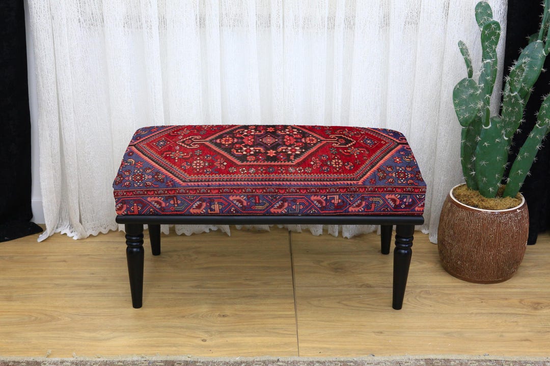 Aztec Upholstered Ottoman, Boho Entry Bench, Upholstered Wood Furniture ...
