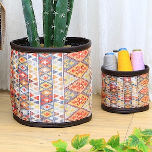 Handwoven Pot Basket, Handmade basket, Kilim pattern basket, Bedroom organizer, Decor basket, Planter baskets, Colorful basket