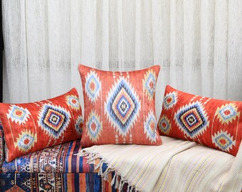 turkish rug pillow, couch pillows, mini oushak pillow decorative pillow lumbar pillow, diamond pattern, pillow cover, orange oriental pillow