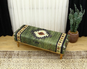 Kilim Patterned Entryway Storage Bench, Functional Bench, hallway Trunk, Blanket Storage Bench, Ottoman Storage Bench, Bedroom Bench, Bench