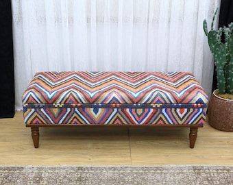 Ottoman Bench, Upholstered Storage Ottoman, Hidden Bench, Modern Home Decor, Furniture for Bedroom, Kilim Rug Bench, Chest Bench, Bed Bench