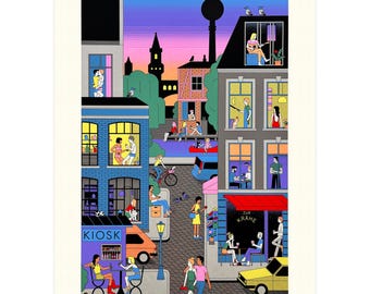 Summer Sunset– Limitierter Siebdruck – leuchtende Farben – lebhafte Illustration (50 x 70 cm)